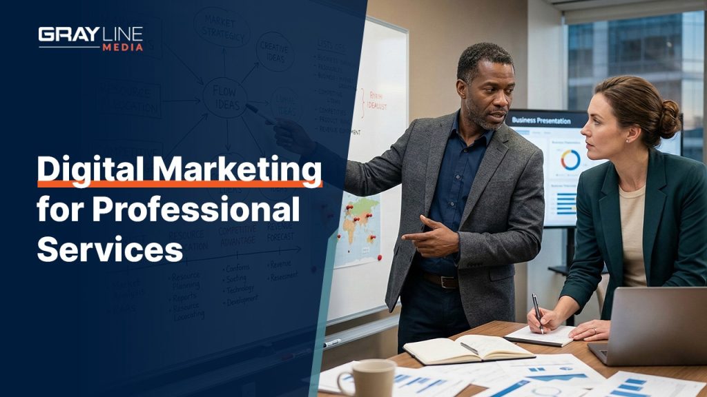 Feature image for Gray Line Media article on digital marketing for professional services.